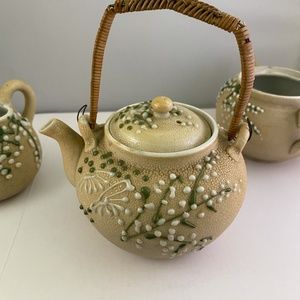 Antique Japanese Meiji period Moriage Samedhada-Gusuri Porcelain Teapot Set
